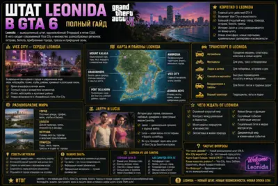 Штат Leonida в GTA 6 — Vice City, карта, районы и открытый мир