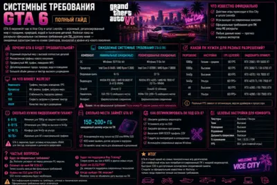 Системные требования GTA 6 — минимальные, рекомендуемые и ожидаемые характеристики PC